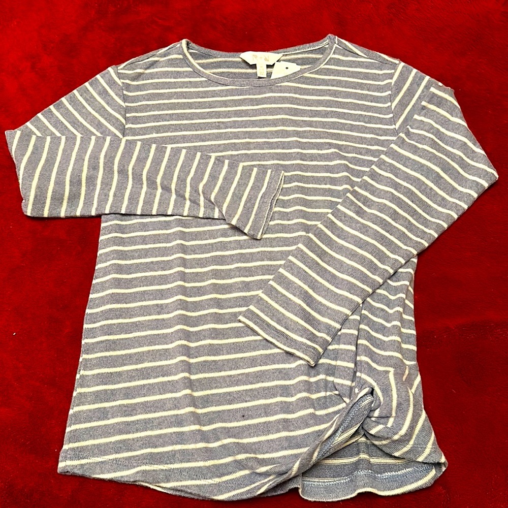 R&R soft brushed knit top, grey striped, girls Medium. NEW with tags, never worn